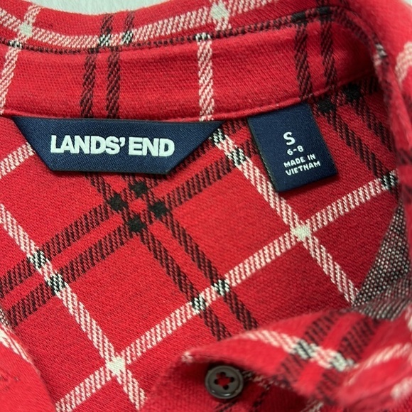 Lands End Plaid Cotton Blend 1/4 Button Down Long-sleeved Top Small (6-8) - Picture 8 of 12